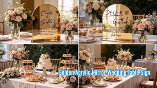 Golden Acrylic Mirror Wedding Table Sign Card
